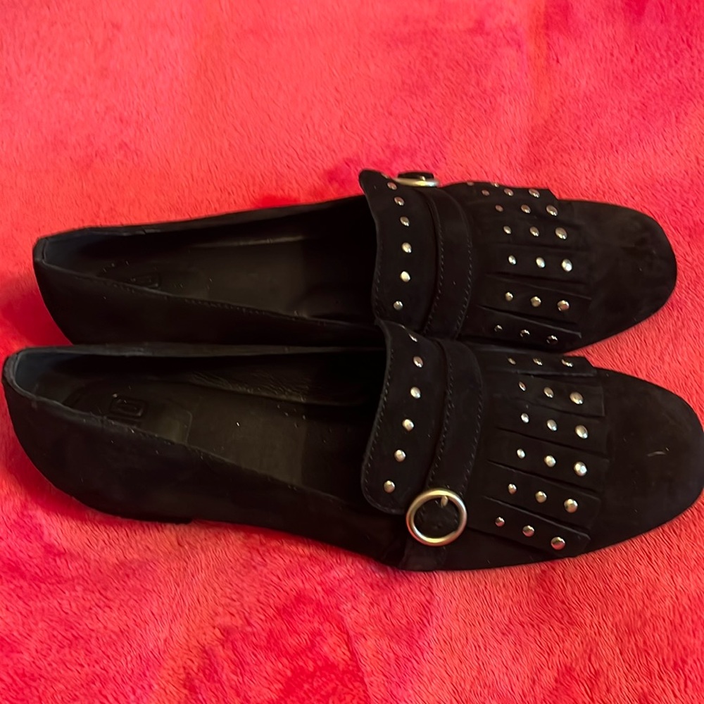 Women’s Black Suede Studded Loafers